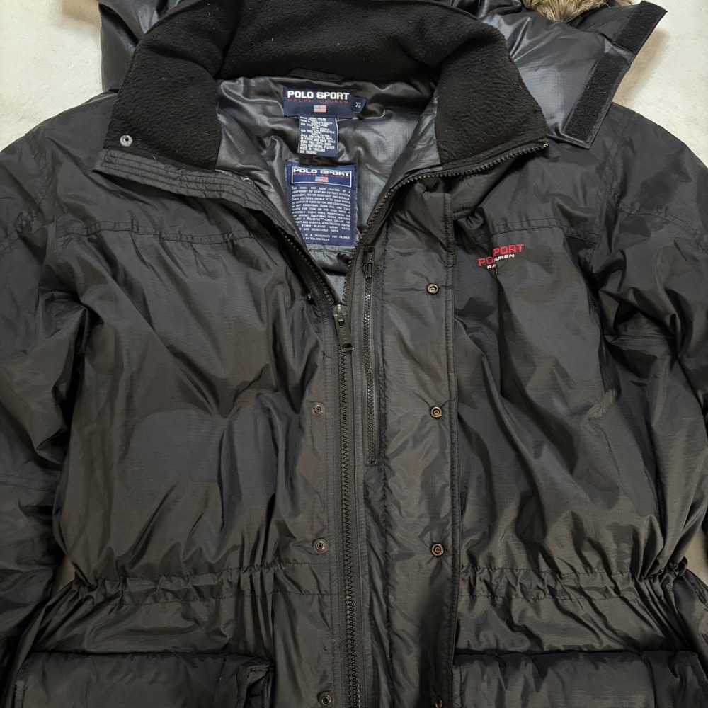 Polo Sport Ralph Lauren Mens XL Black Down Filled Ripstop Parka Faux Fur Hood - Picture 5 of 10